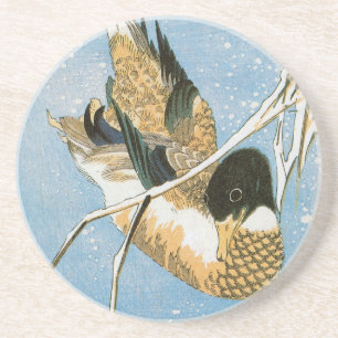 Wild Duck Swimming Snow Laden Reeds by Hiroshige Coaster