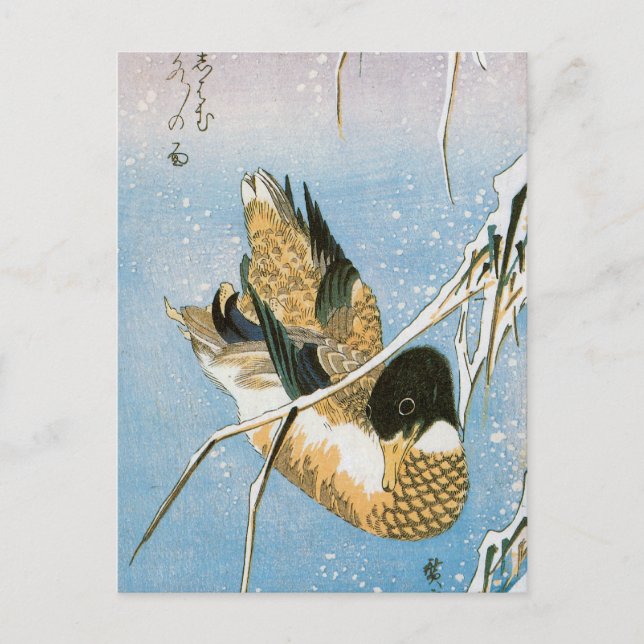 Wild Duck Swimming Snow Laden Reeds by Hiroshige Postcard (Front)