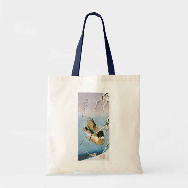 Wild Duck Swimming Snow Laden Reeds by Hiroshige Tote Bag (Front)