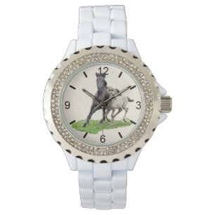 Wild Dulmen Horse Mare Cute Foal Gallop dial-plate Watch
