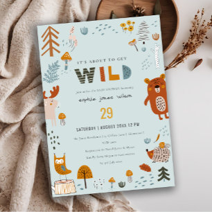 Wild Dusky Blue Woodland Animals Baby Shower Invitation