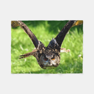 Wild Eagle Owl in Full Flight Fleece Blanket