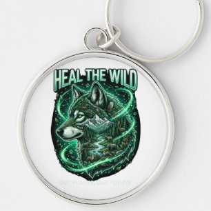 Wild Earth with a majestic wolf filled with forest Key Ring