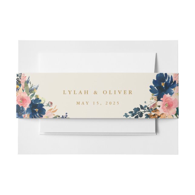 Wild Elegance | Navy Blush & Gold Wedding Invitation Belly Band (Front Example)