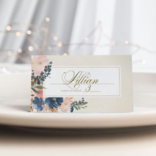 Wild Elegance   Navy Blush & Gold Wedding Place Card