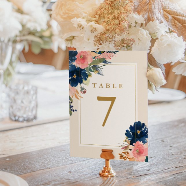Wild Elegance | Navy Blush & Gold Wedding Table Nu Table Number (Creator Uploaded)