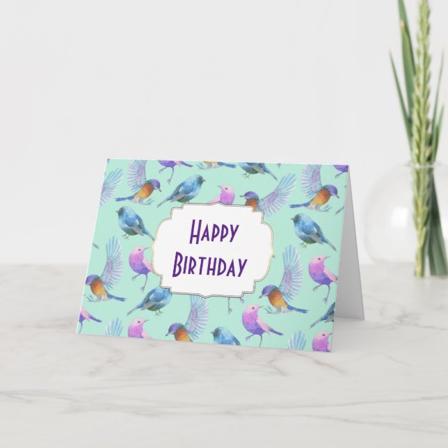 Wild Exotic Birds Colorful Watercolor Birthday Card (Front)