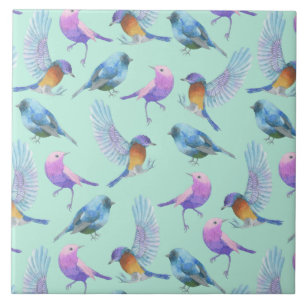 Wild Exotic Birds Colourful Watercolor Pattern Tile