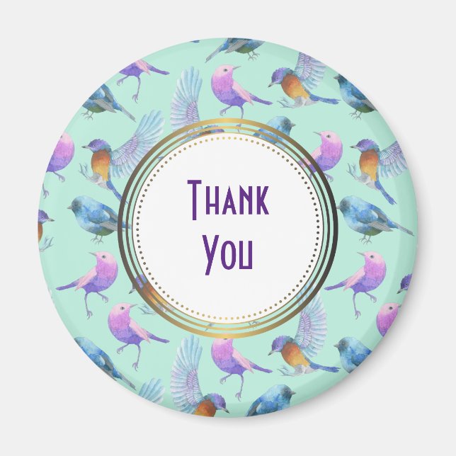 Wild Exotic Birds in Watercolor Thank You Magnet (Front)
