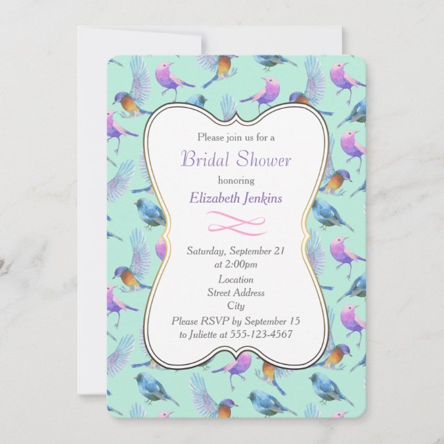Wild Exotic Birds Pretty Watercolor Bridal Shower Invitation (Front)