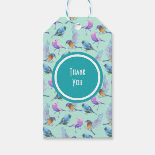 Wild Exotic Birds Watercolor Pattern Thank You Gift Tags