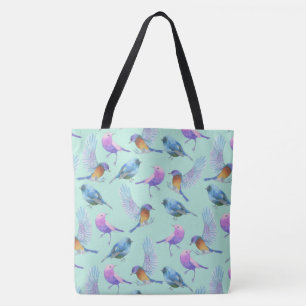 Wild Exotic Birds Watercolor Pattern Tote Bag