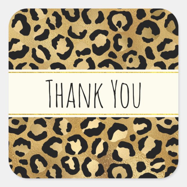 Wild & Exotic Leopard Print Pattern Thank You Square Sticker (Front)
