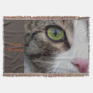 Wild Eyed Cat Throw Blanket - Happy Birthday