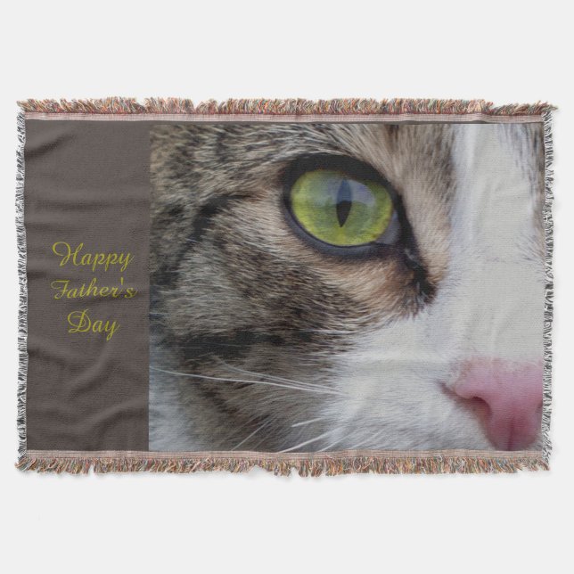 Wild Eyed Cat Throw Blanket - Happy Father's Day (Front)