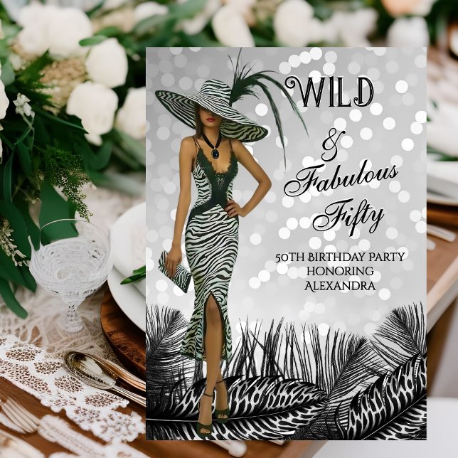 Wild Fabulous Fifty Birthday Zebra Black White Invitation (Creator Uploaded)