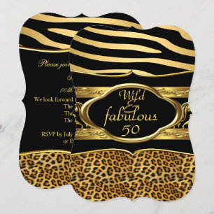 Wild Fabulous Zebra Leopard Black Gold Birthday 3 Invitation