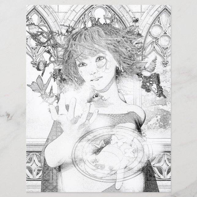 Wild Fairy Witch Colouring Page Paper (Front)