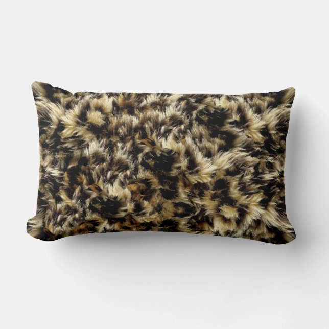 Wild Faux Fur Leopard Style Camo Decor Lumbar Cushion (Front)
