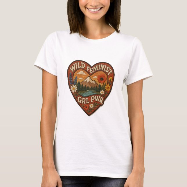 Wild Feminist GRL PWR Heart Mountain Tee (Front)