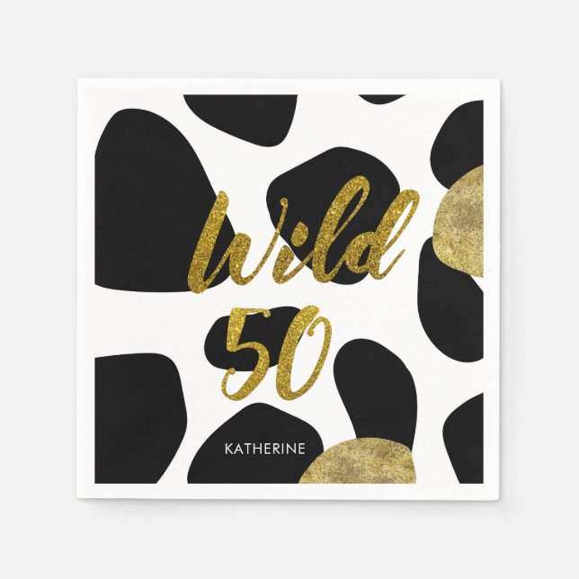 Wild Fifty Gold Animal Pattern Birthday Paper Napkin (Front)