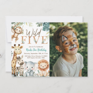 Wild Five Safari Animals Boy Birthday Party Photo Invitation