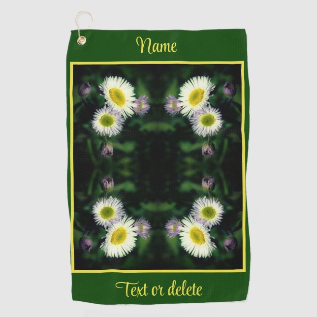 Wild Fleabane Daisy Flower Abstract Personalised Golf Towel (Front)