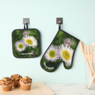 Wild Fleabane Daisy Flowers Nature Personalised Oven Mitt & Pot Holder Set