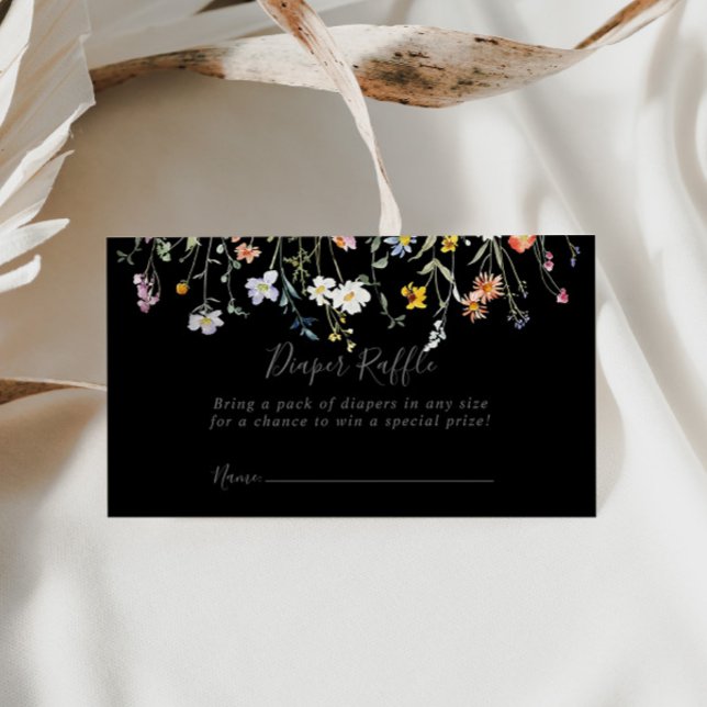 Wild Floral Black Diaper Raffle Ticket Enclosure Card (Creator Uploaded)