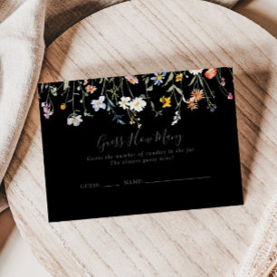Wild Floral Black Guess How Many Game Card