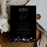 Wild Floral Black It's A Girl Baby Shower