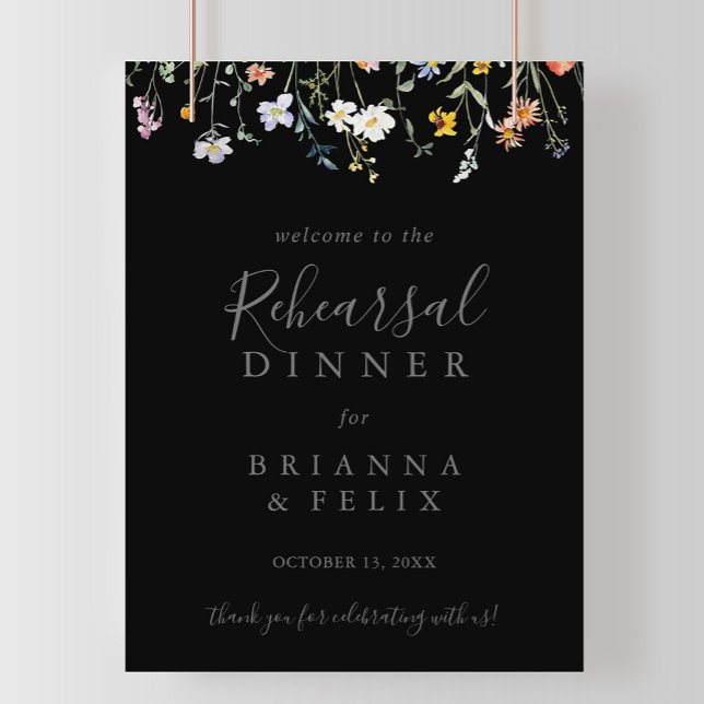 Wild Floral Black Rehearsal Dinner Welcome Poster (Creator Uploaded)
