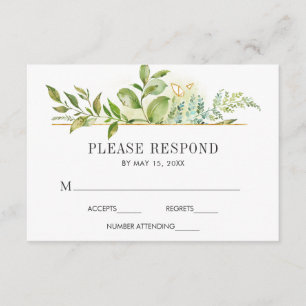 Wild Floral Green Foliage Watercolor Wedding RSVP Card