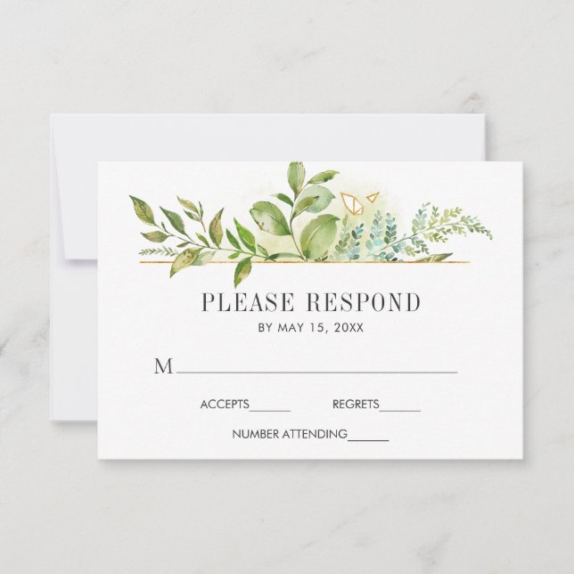 Wild Floral Green Foliage Watercolor Wedding RSVP Card (Front)