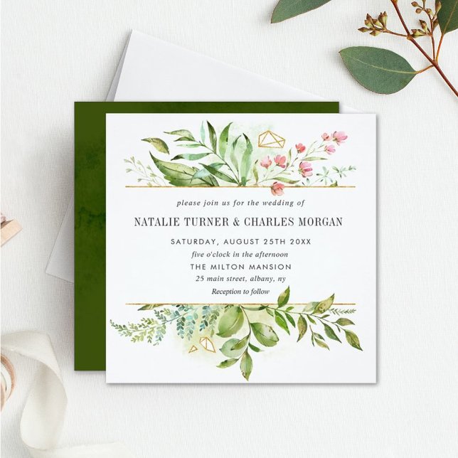 Wild Floral Green Foliage Wedding Invitation (Creator Uploaded)
