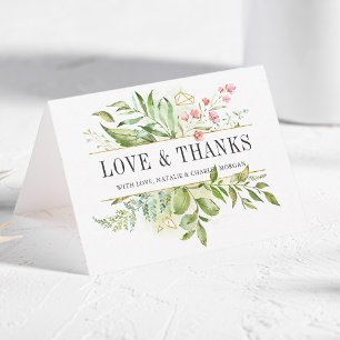 Wild Floral Green Foliage Wedding Photo Thank You Card