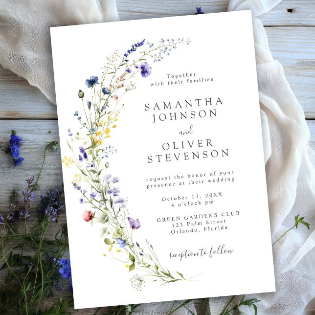 Wild Floral Purple Botanical Arch Wreath Wedding Invitation (Creator Uploaded)