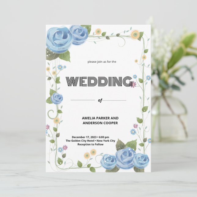 Wild Flower and White Background Wedding  Invitation (Standing Front)