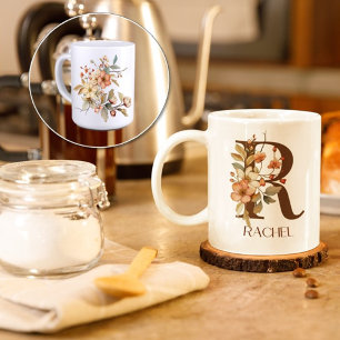 Wild Flower Autumn Watercolor Initial R Coffee Mug