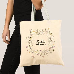 Wild Flower Bloom Personalise Bridesmaid Tote Bag 