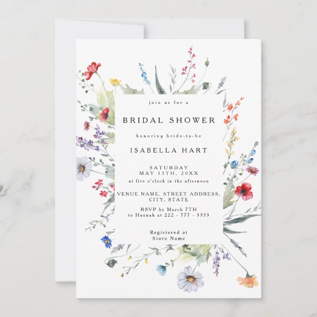 Wild Flower Boho Meadow Bridal Shower Invitation (Front)