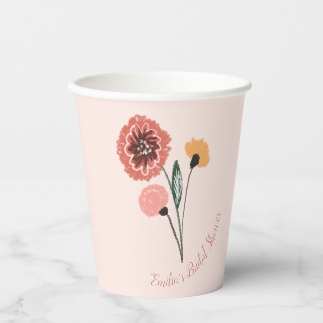 Wild Flower Bunch Floral Art Bridal Shower  Paper Cups (Front)