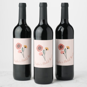 Wild Flower Bunch Floral Art Bridal Shower Wine Label