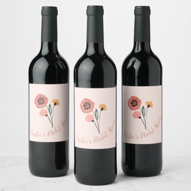 Wild Flower Bunch Floral Art Bridal Shower Wine Label (Bottles)