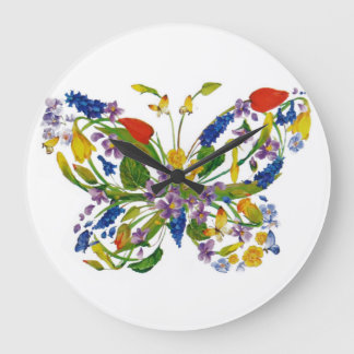 Wild Flower Butterfly Floral Bouquet Large Clock