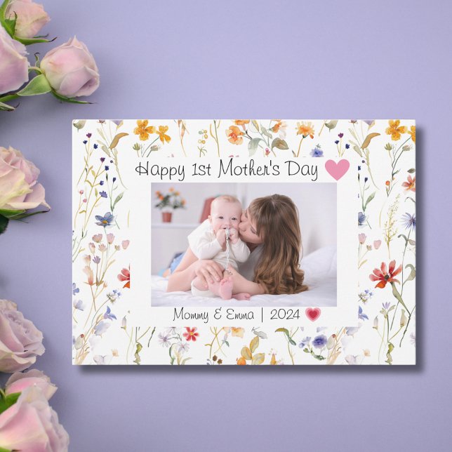 Wild flower elegant First Mother's Day Photo Thank You Card (Creator Uploaded)