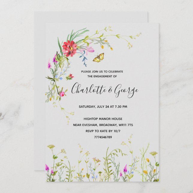 Wild flower Engagement Party Invitation (Front/Back)