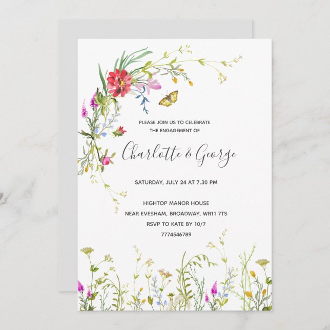 Wild flower Engagement Party Invitation (Front/Back)