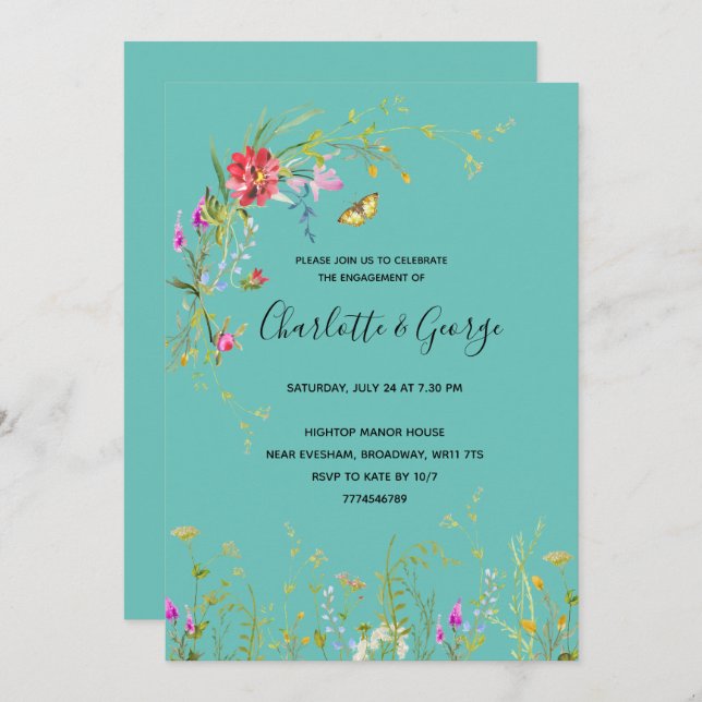 Wild flower Engagement Party Invitation (Front/Back)
