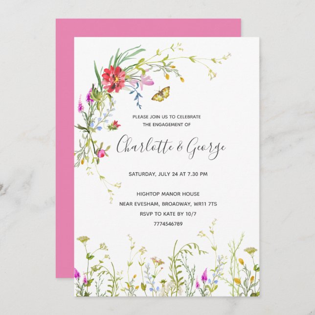 Wild flower Engagement Party Invitation (Front/Back)
